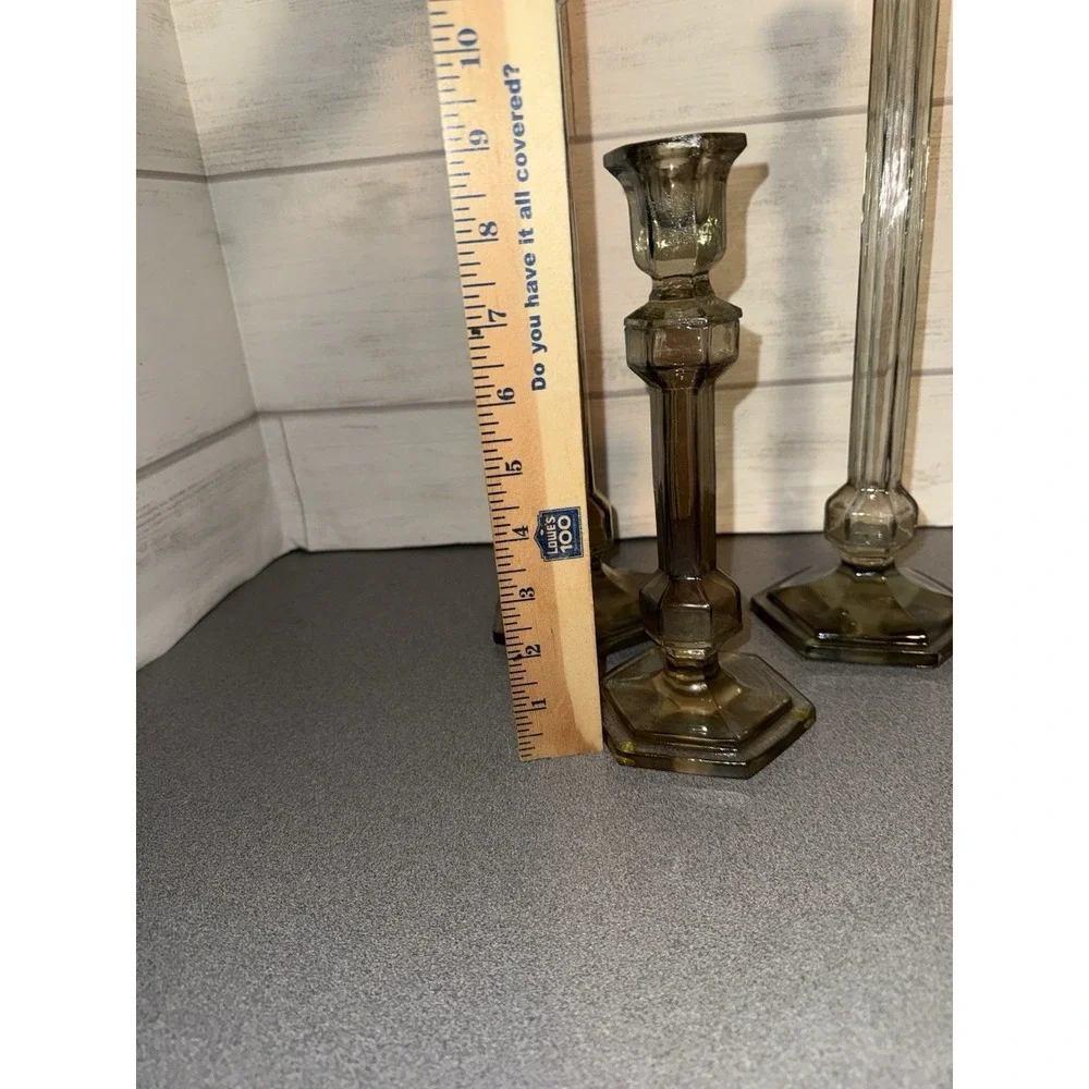Vintage Pier 1 Imports Smoked Glass Candle Stick Holders Set of 3 15
